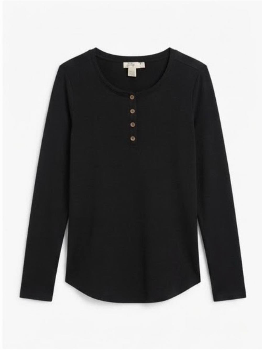 Jody California Vintage Black Long Sleeve Henley Top Button Down Curved Hem (L)